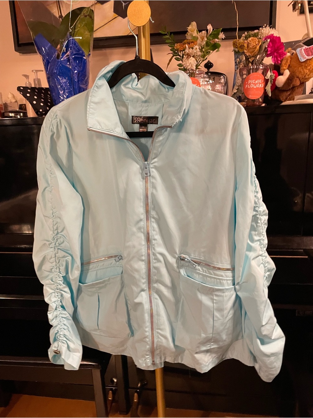 Renuar Pale Blue Lightweight Zip-Front Rain Jacket